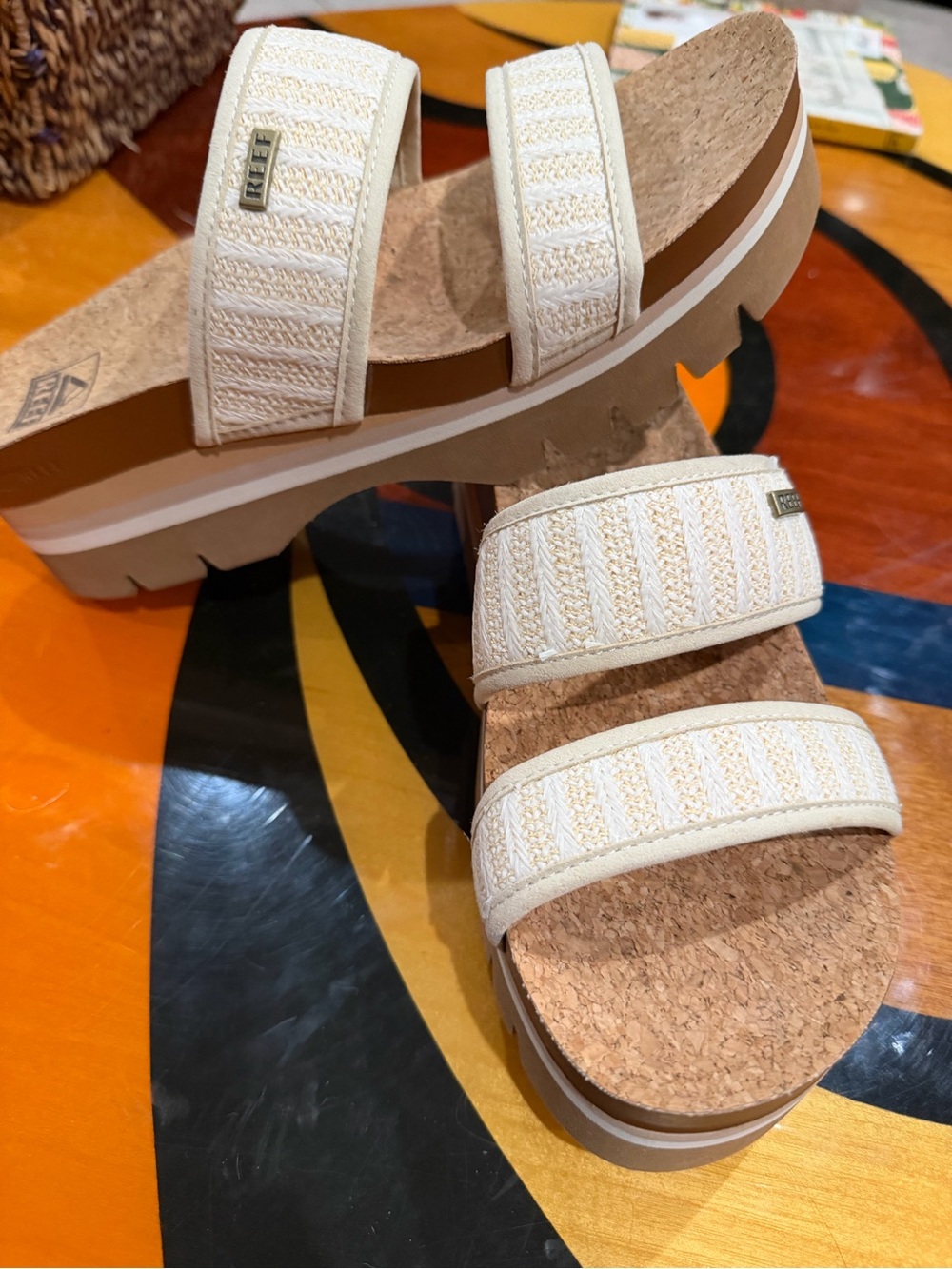 Reef Cream Double-Strap Cork Platform Slides . - Picture 10 of 11